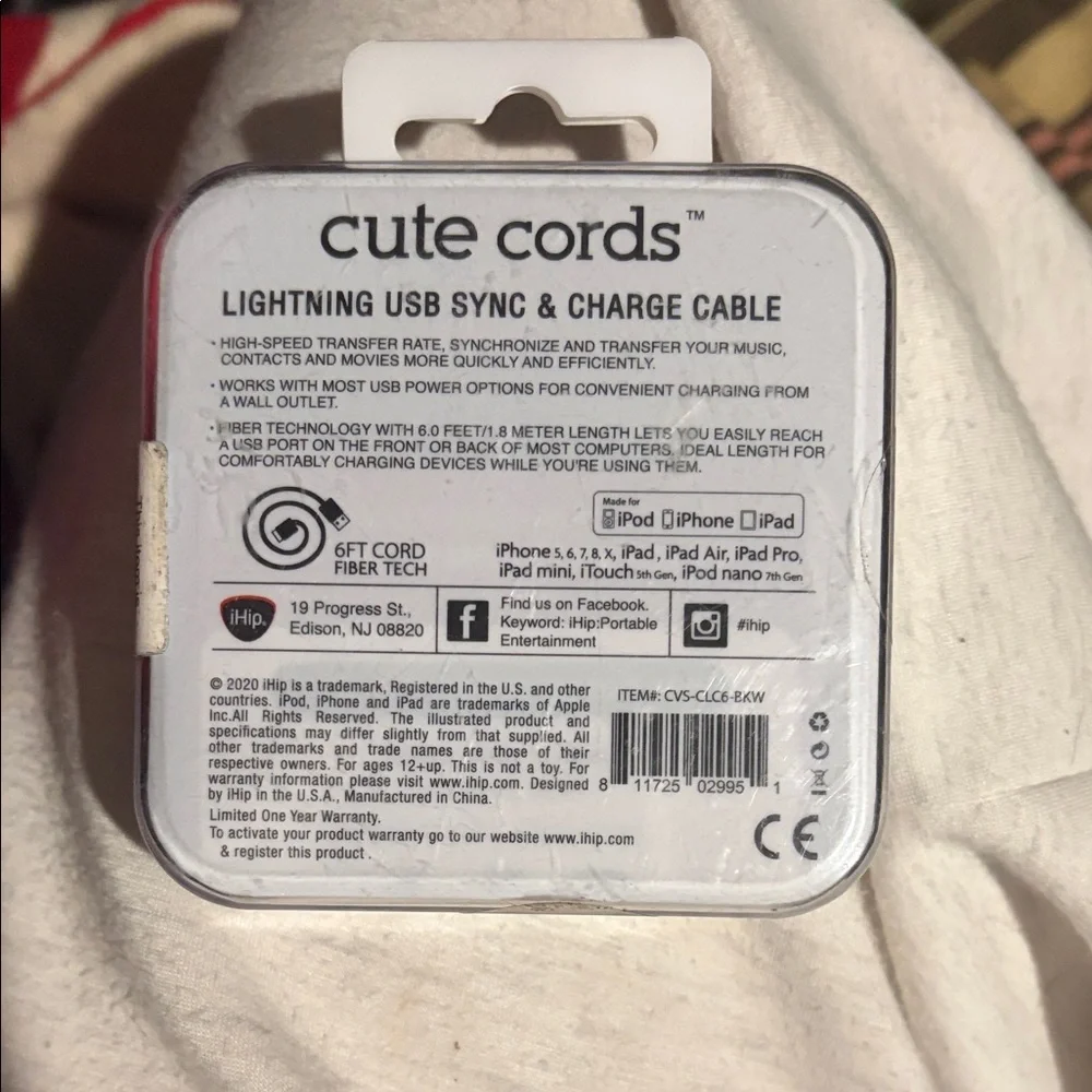h.i.p. Cute Cords Braided Lightning Cable - Black and White